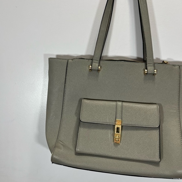 Kate Landry Grey Coated Canvas Large Shoulder Tote Bag Purse - Picture 6 of 13